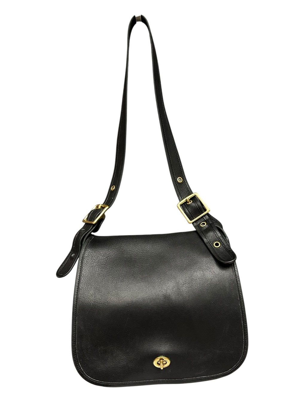 Vintage Coach Stewardess Bag #9525 Black Leather Flap Shoulder Bag Costa Rica